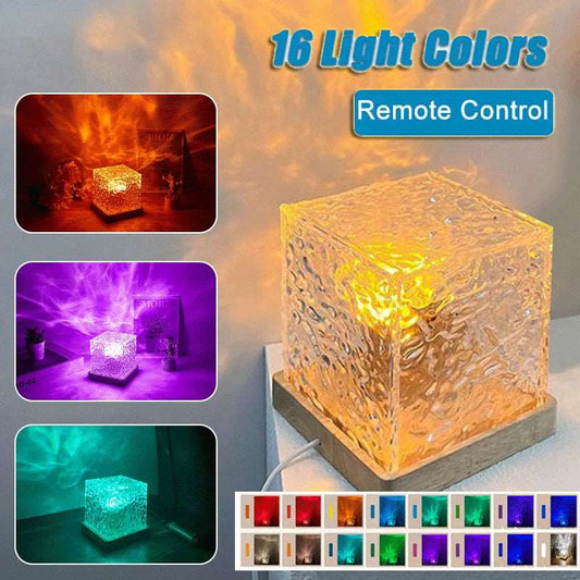 16 Colors LED Water Ripple Ambient Night Light USB Rotating Projection Crystal Table Lamp RGB Dimmable Home Decoration - GizUp