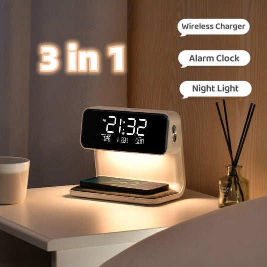 GizUp Creative 3 In 1 Bedside Lamp Wireless Charging LCD Screen Alarm Clock  Wireless Phone Charger GizUp 